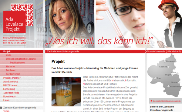 MINT-Frauen und MINT-Mentorinnen: tolle Vorbilder, zu finden auf www.ada-lovelace.com (Bild: Screenshot Webseite).